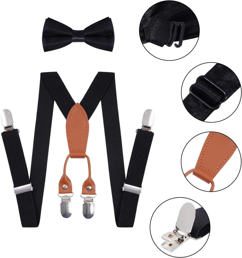 Topbuti Kids Boys Suspenders Bowtie Sets Adjustable Suspenders and Pre-tied Bow Tie with 4 Strong Metal Clips for Boys Girls - Image 3